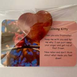 Calming Kitty Mental Wellbeing Card and Heart Crystal