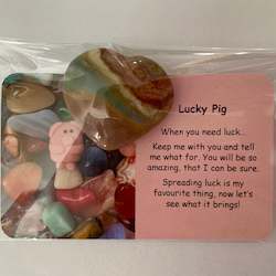 Lucky Pig Mental Wellbeing Card and Heart Crystal