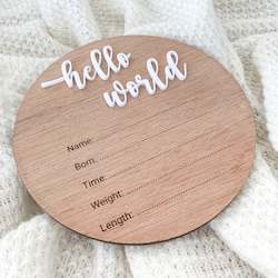 Hello World Birth Announcement Disc with Details