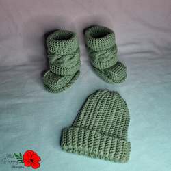 Army Green High Top Booties & Beanie Set