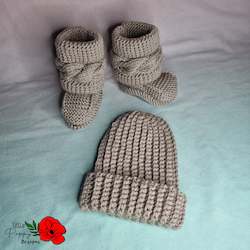 Warm Taupe High Top Booties & Beanie Set