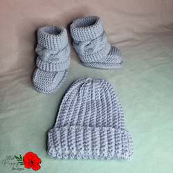 Clothing: Baby Blue High Top Booties & Beanie Set