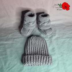 Clothing: Silver High Top Booties & Beanie Set