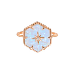 La Kaiser: Rose Gold Star Studded Rainbow Moonstone Ring