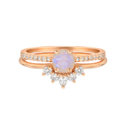 La Kaiser: Rose Gold Rainbow Moonstone & Topaz Dancing Fairy Ring Set