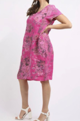 Linen Dress, Ribbed Sides Antique Rose - Fuchsia