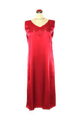 Sleepwear Silk: Silk Satin Fleur Nightdress - Red