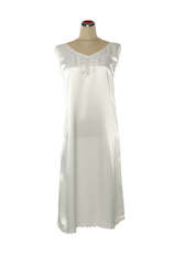 Sleepwear Silk: Silk Satin Fleur Nightdress - White