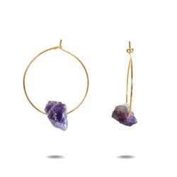 Jewellery: Lena | Gold Filled Raw Amethyst Hoop Earrings