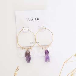 Jewellery: Limited Edition | Quartz & Amethyst Drops Gold Filled Hoops
