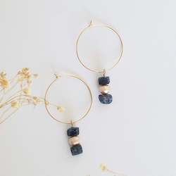 Limited Edition | Pearl & Sodalite Drops Gold Filled Hoops