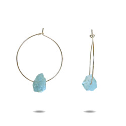 Lena | Silver Aquamarine Hoop Earrings