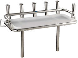 Stainless Steel Heavy duty bait station 6 x rod holders, 1 x can holder, 2 x skinny folding legs with sockets
