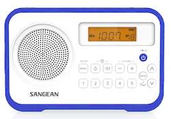 Sangean Radios: Sangean PR-D18PDB AM/FM Radio, digital tune, 10 presets, clock and alarm Dark Blue trim