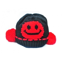 Clothing & Accessories: Baby kid smile face knit crochet beanie hat -black