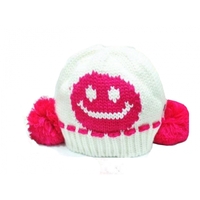 Baby kid smile face knit crochet beanie hat -white