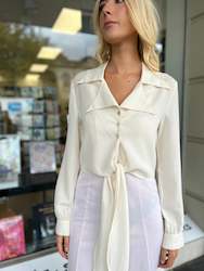 Clothing: 1970's Vintage Postie Fashions Cream front tie shirt