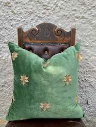 Emerald Velvet Bee Cushion