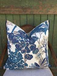 Blue and White Floral Cushion