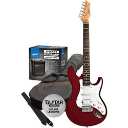 Musical instrument: Ashton electric guitar pack and amp, transparent red