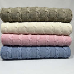 Cable pattern Merino Blanket -  Bassinet size Small 80x90cm