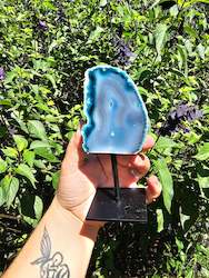 Blue Dyed Agate Slice on Stand