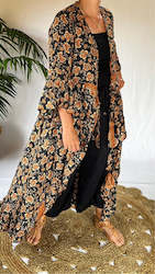 Prana Silk Wrap Dress- Black & Auburn Floral