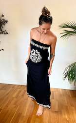 Nova Black Embroidered Strapless Dress