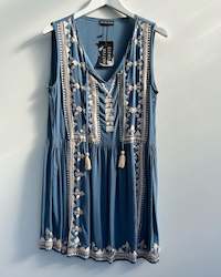 Interior design or decorating: FRIDA EMBROIDERED DUSTY BLUE DRESS