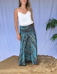 Samara Blk & Turquoise Paisley Silk Pants