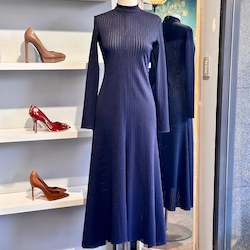 Clothing: A.W.A.K.E. Mode Ribbed High-Neck A-Line Midi Dress - SIZE 38 (8)