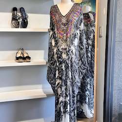 Clothing: Camilla Silk Skull and Feather Kaftan - SIZE O/S