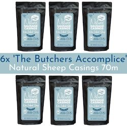 6 Pack - 'The Butchers Accomplice' Natural Sheep Casings 24-26mm, 70m.
