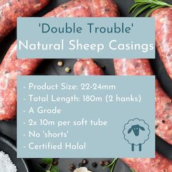 'Double Trouble' - Natural Sheep Casings 22/24mm 180m. 2x 10m strands per tube
