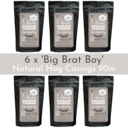 6 Pack - 'Big Brat Boy' - Natural Hog Casings 32-35mm, 90m