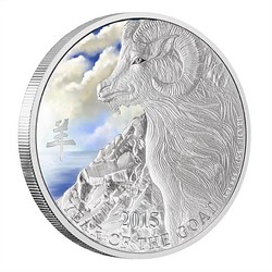Lunar coloured silver coin - goat