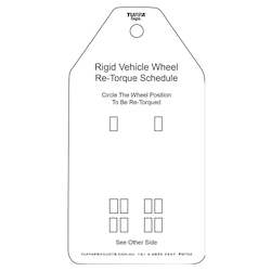 Frontpage: Rigid Vehicle Wheel Re-Torque Tags (packs of 100) Code WT02