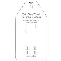Frontpage: Twin Steer Wheel Re Torque Tags (packs of 100) Code WT03