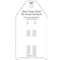 Frontpage: Semi-Trailer Wheel Re Torque Tags (packs of 100) Code WT04