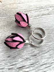 Jewellery manufacturing: Wild Flower Buds -Bubblegum pink on Silver Hoops
