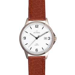 Watch: Olympic Titanium - White Dial with Tan Leather