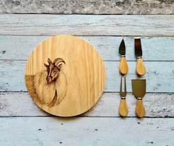 Adult, community, and other education: Wooden Cheese Board - Tahr + 4 piece knives
