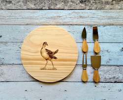 Adult, community, and other education: Wooden Cheese Board - Pukeko + 4 piece cheese knives