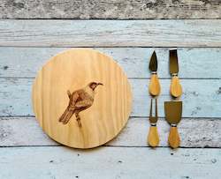 Wooden Cheese Board - The Tui + 4 piece cheese knives