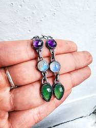 Jewellery: Amethyst, Moonstone and Serpentine earrings