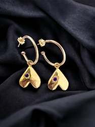 Jewellery: UpsideDown Heart hoops with Amethyst - Gold