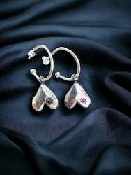 UpsideDown Heart hoops with Pink Sapphire and Pink Tourmaline - Silver