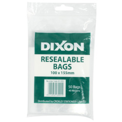 Retail postal service: Dixon zip lock bags 100 x 155mm pack 50