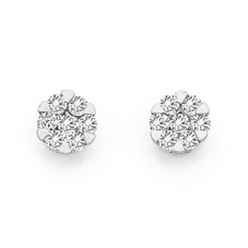 Jewellery: 9ct, Diamond Cluster Studs Total Diamond Weight=.35ct