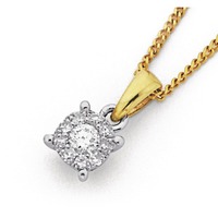 Jewellery: 9ct, Diamond Cluster Pendant Total Diamond Weight=.17ct